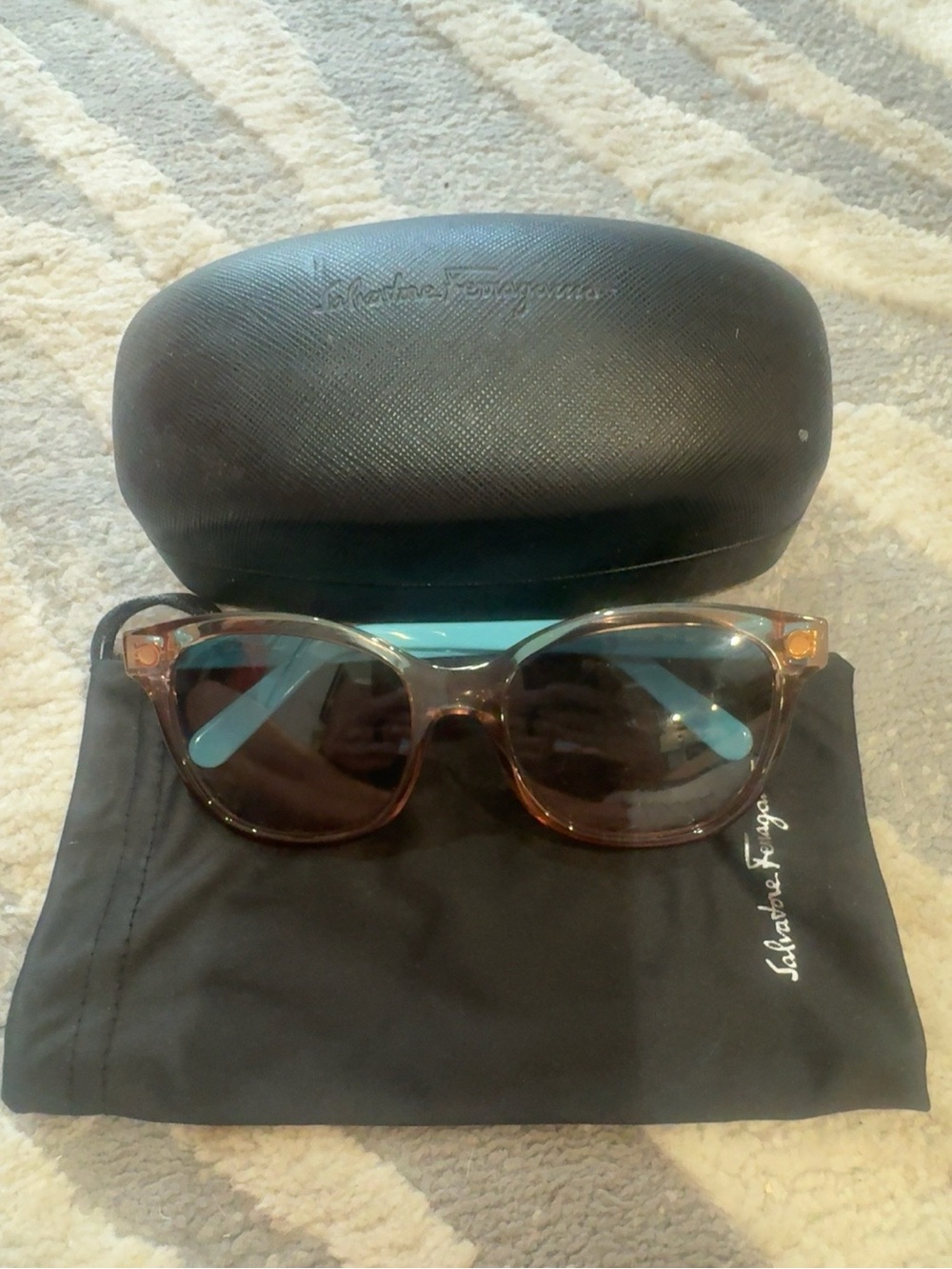 Salvatore Ferragamo Tortoiseshell Sunglasses with Light Blue Temples